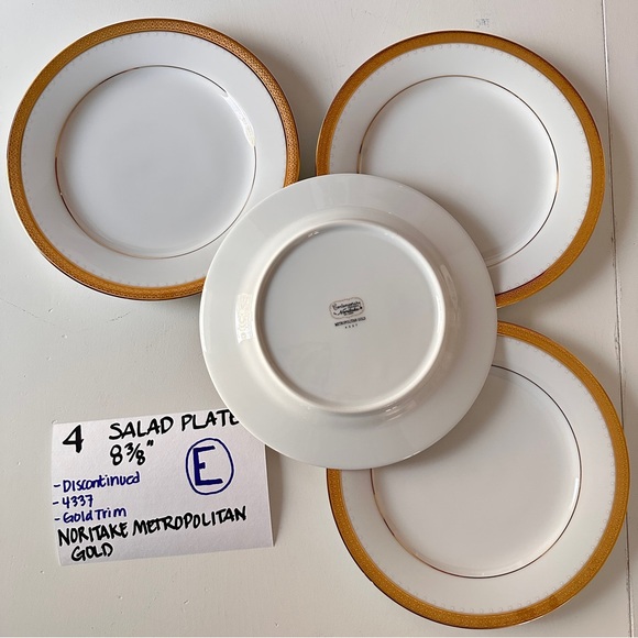 4 Noritake Salad Plates METROPOLITAN GOLD Encrusted Band Trim Contemporary China - Picture 11 of 13